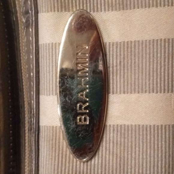 BRAHMIN " Small Asher " Taupe Glossy Satchel Shoulder Bag Purse. For Dillards. - Picture 14 of 16